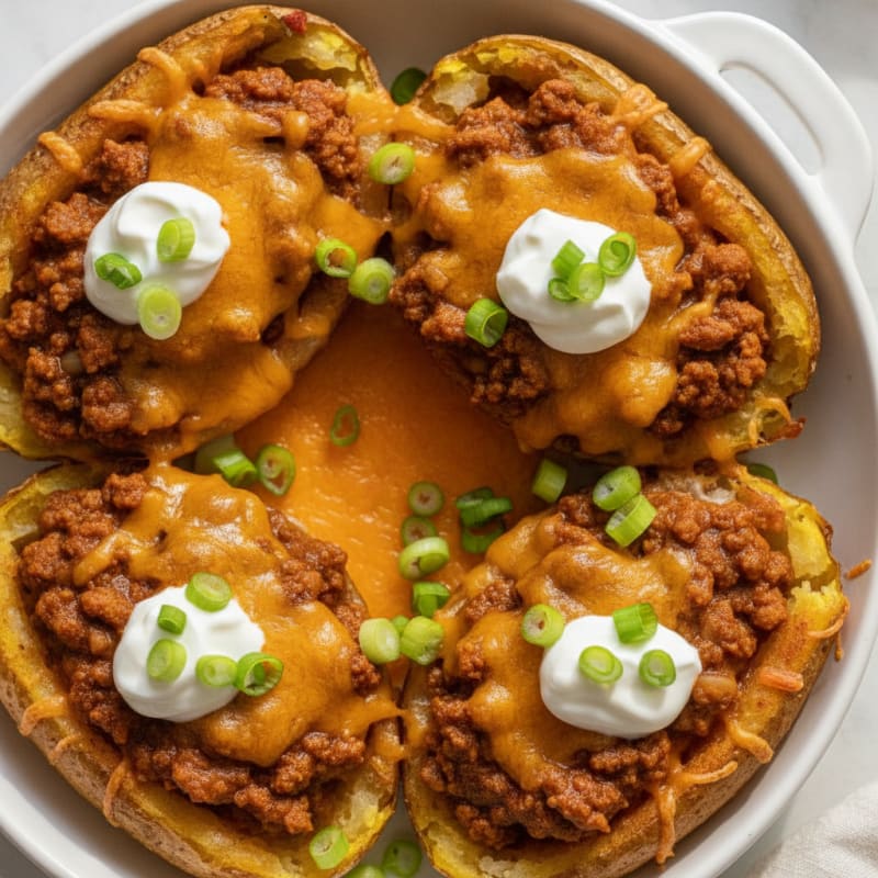 Loaded Chili Cheese Potato Skins