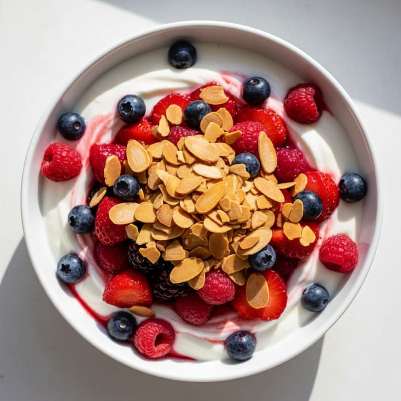 Greek Yogurt Protein Parfait with Mixed Berries and Almonds