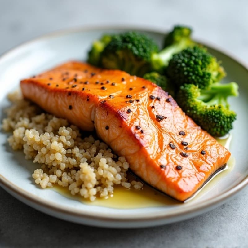 Seared Salmon Fillet with Roasted Broccoli and Quinoa