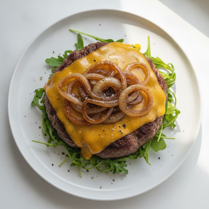Cheddar Burger with Caramelized Onions