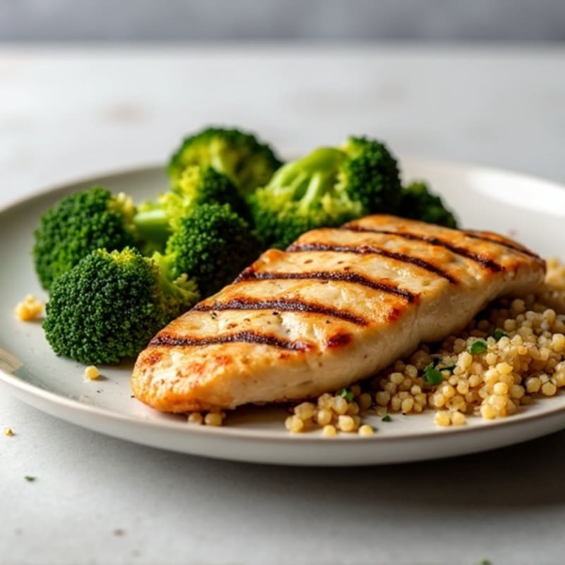 Grilled Chicken Breast with Roasted Broccoli and Quinoa