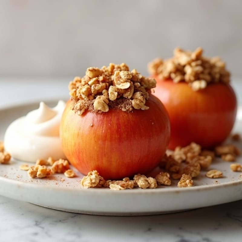 Baked Apples with Crispy Cinnamon Oat Topping and Protein Yogurt