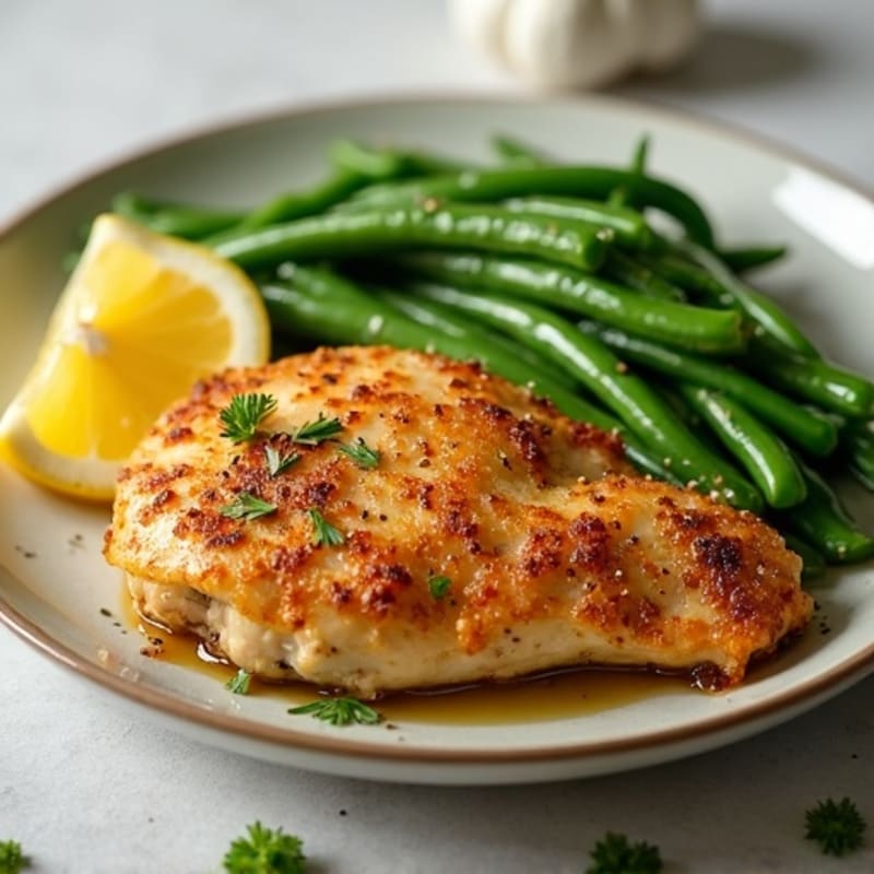 Crispy Baked Lemon Garlic Chicken with Roasted Green Beans