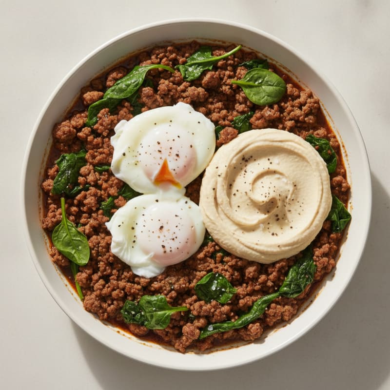 Mediterranean Ground Beef and Hummus Skillet