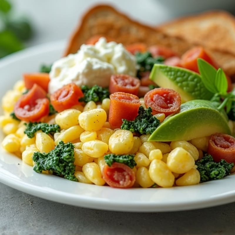Egg White and Spinach Scramble with Cottage Cheese and Turkey Bacon