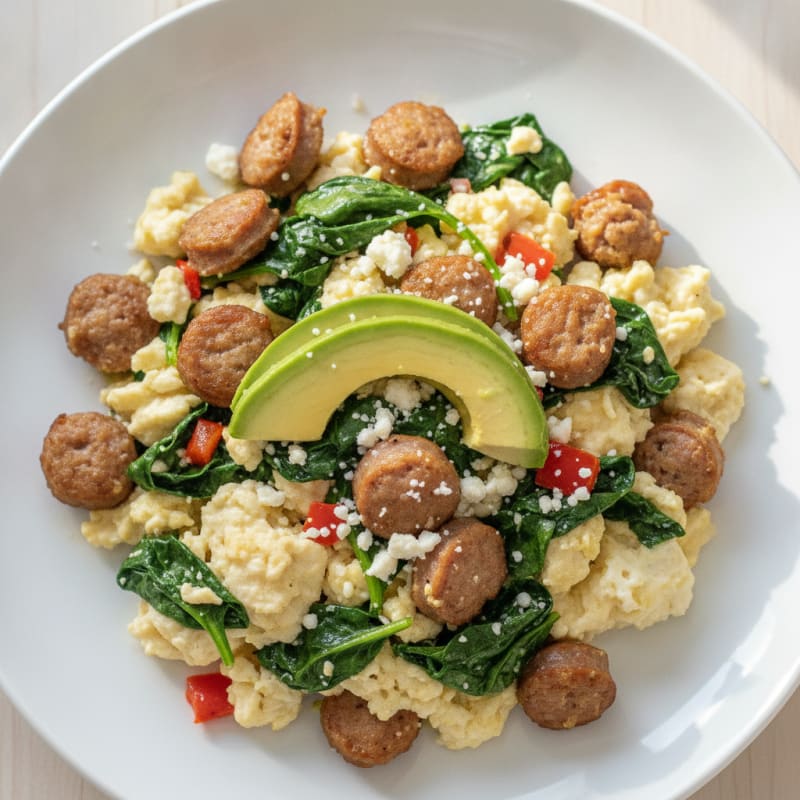 Egg White and Turkey Sausage Scramble with Spinach