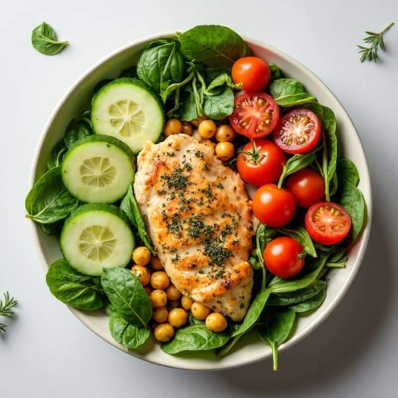 Herb-Roasted Chicken and Chickpea Bowl with Fresh Greens
