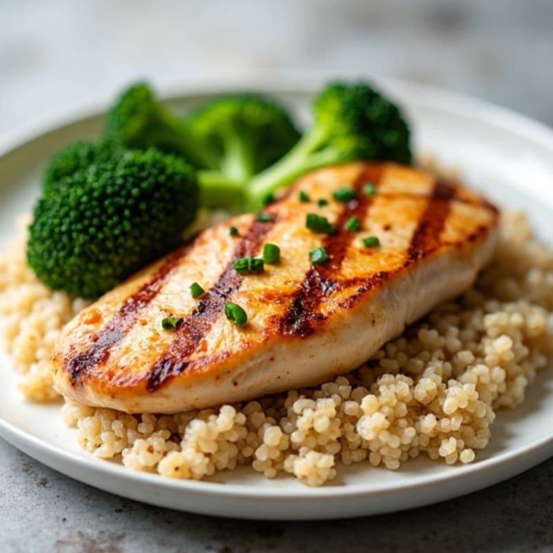 Grilled Chicken Breast with Quinoa and Steamed Broccoli