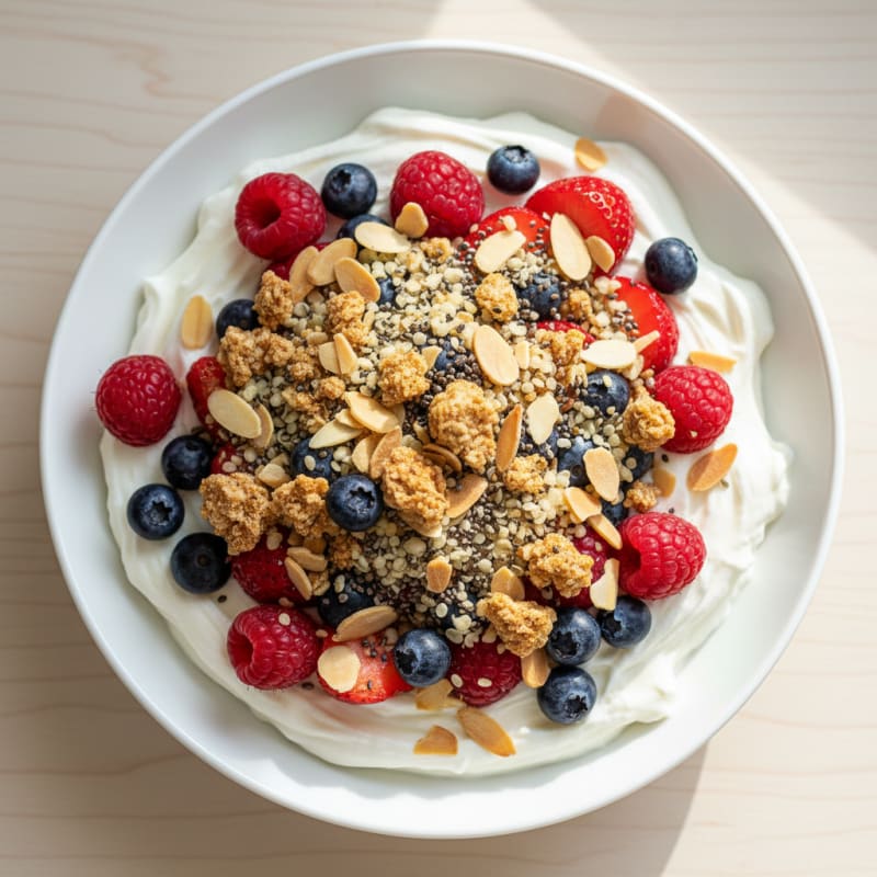 Silky Greek Yogurt Bowl with Mixed Berries and Protein Crunch