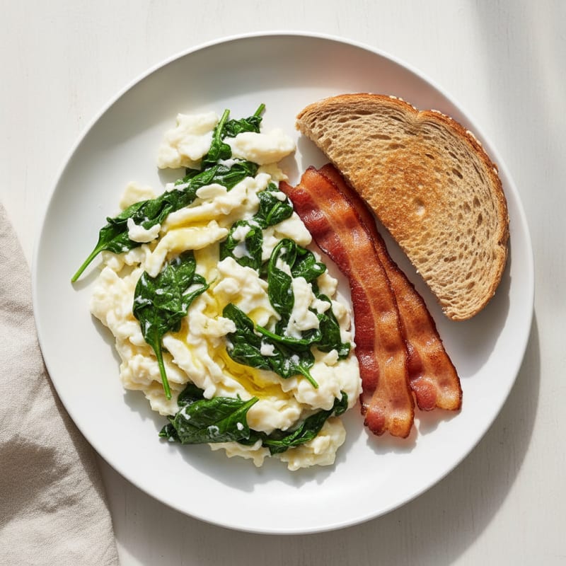 Egg White and Spinach Scramble with Turkey Bacon