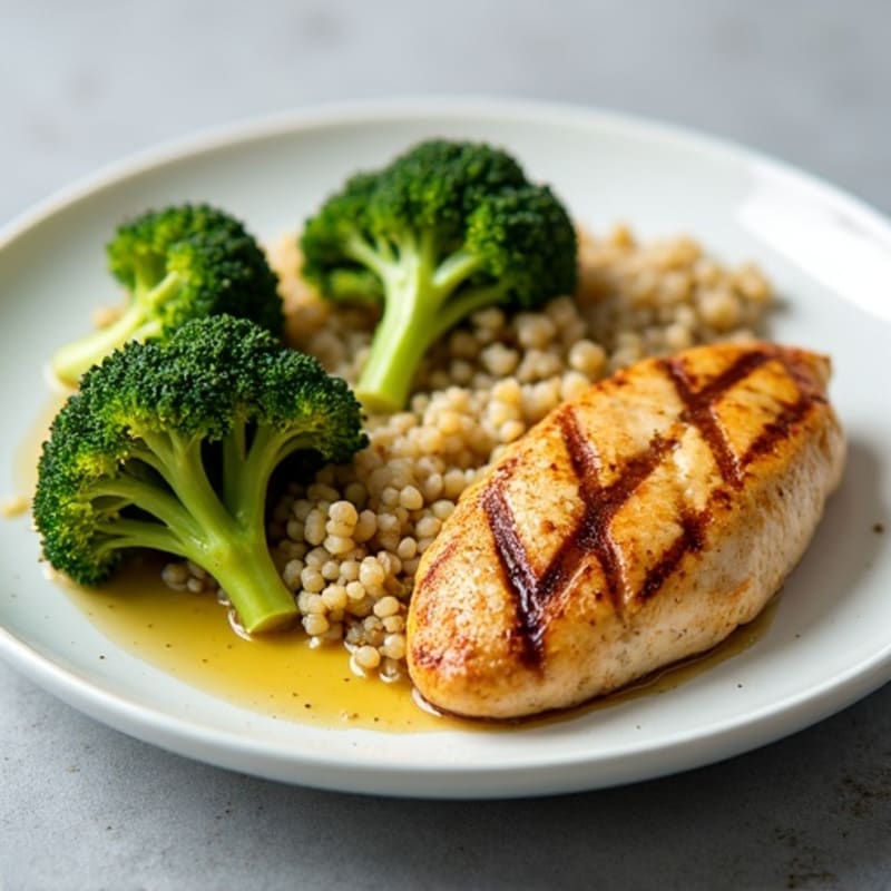 Grilled Chicken Breast with Quinoa and Roasted Broccoli