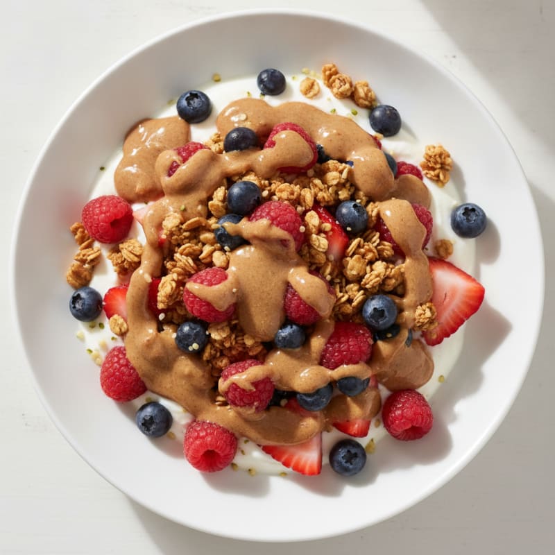 Greek Yogurt Parfait with Mixed Berries and Almond Butter