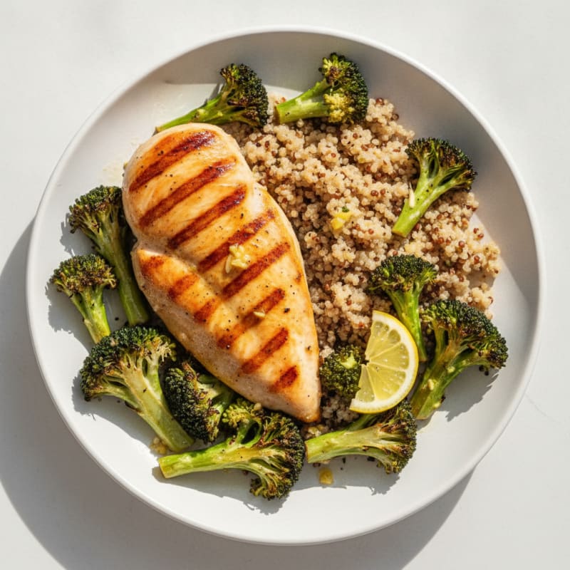 Grilled Chicken Breast with Roasted Broccoli and Quinoa
