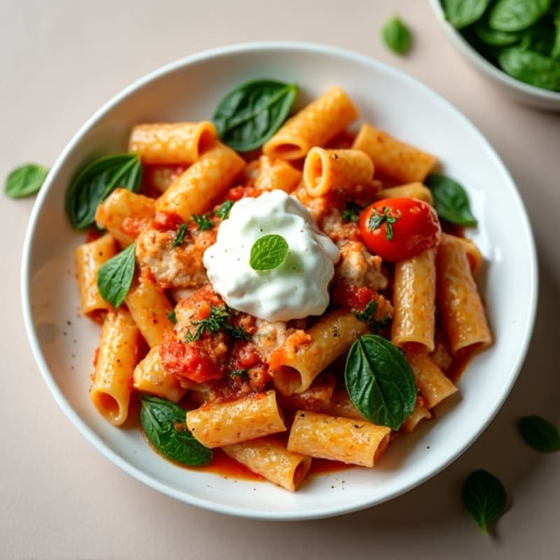 Creamy Tomato Chicken Whole Wheat Pasta with Fresh Spinach