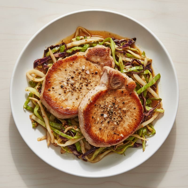 Pan-Seared Pork Chops with Braised Cabbage