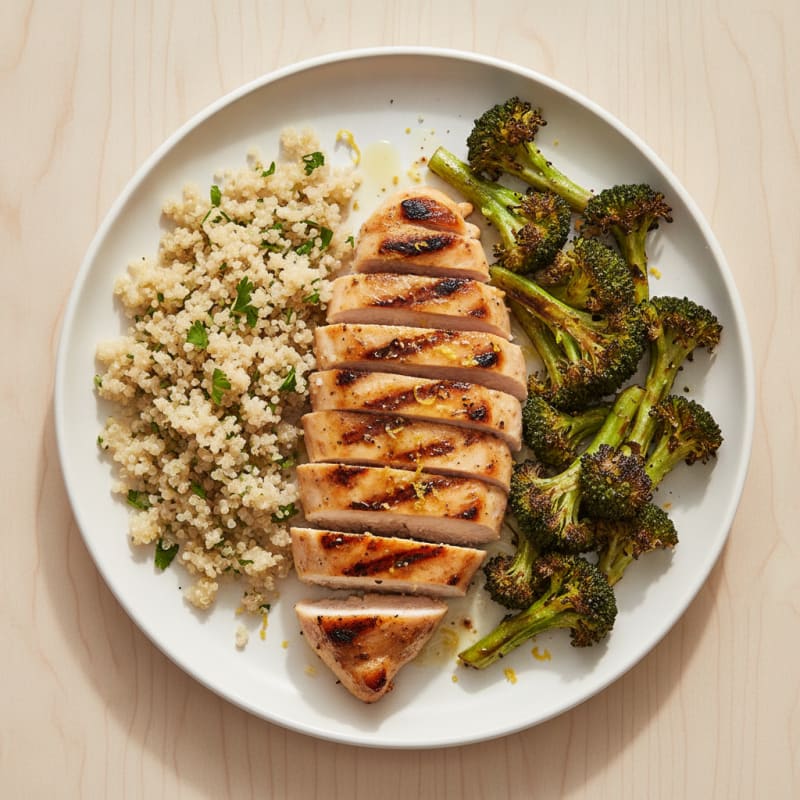 Grilled Chicken Breast with Quinoa and Roasted Broccoli