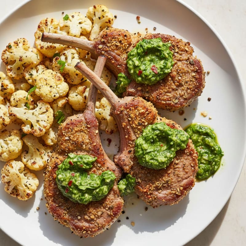 Tender Herb-Crusted Lamb Chops with Zesty Chimichurri