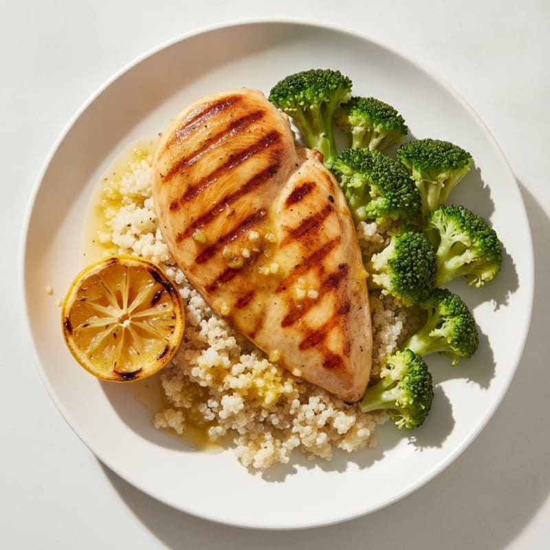 Grilled Chicken Breast with Quinoa and Steamed Broccoli