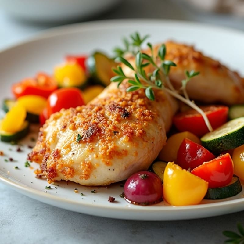 Crispy Buttermilk Baked Chicken with Roasted Vegetables