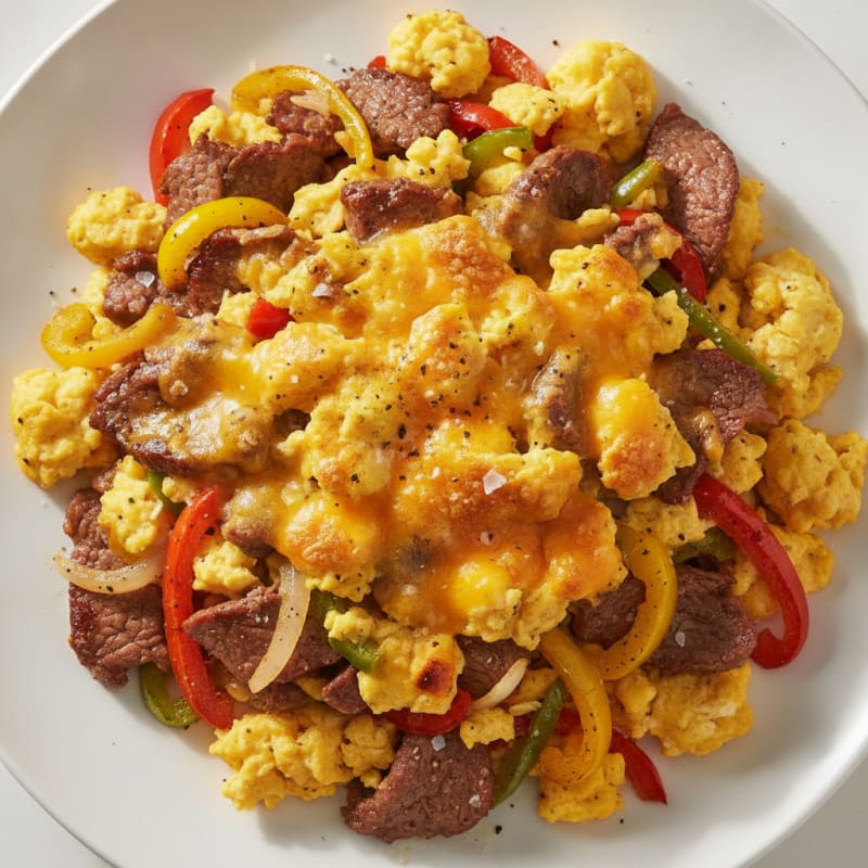 Roast Beef and Egg Scramble with Peppers