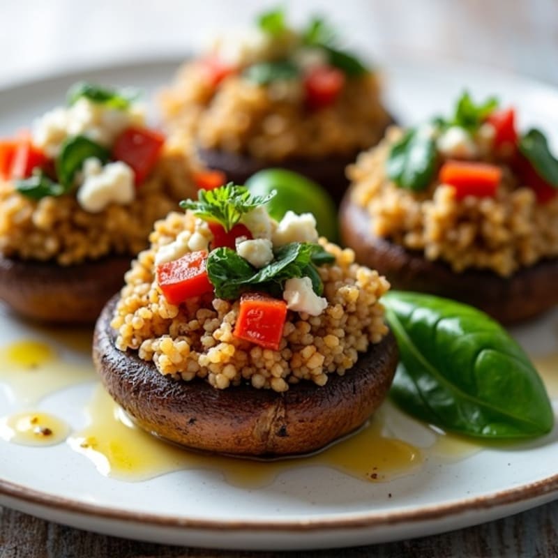Roasted Savory Quinoa Stuffed Portobello Mushrooms