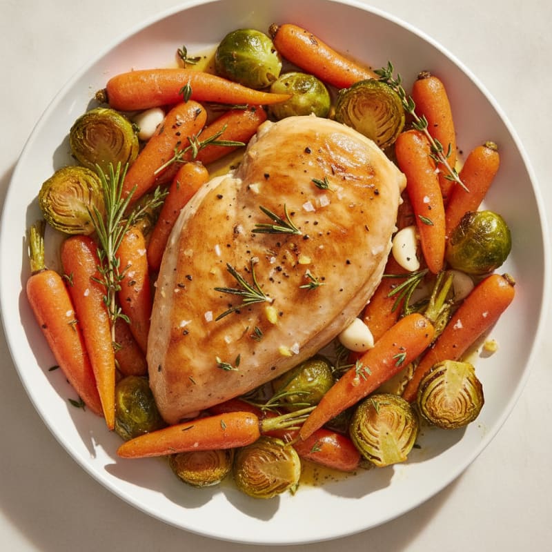 Herb-Roasted Chicken with Carrots and Brussels Sprouts