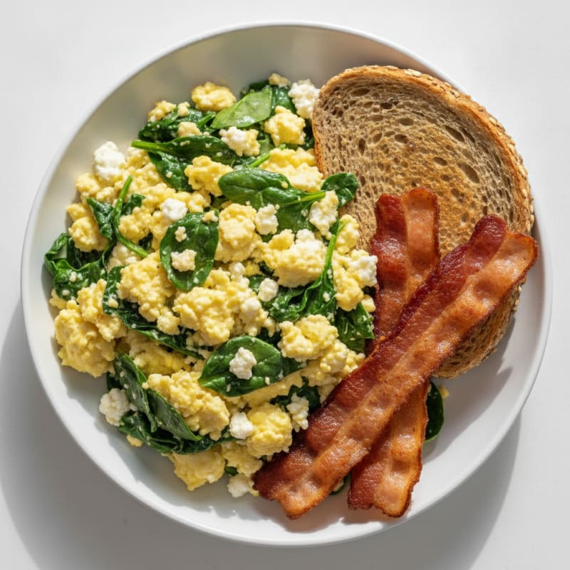 Cottage Cheese Scramble with Spinach and Turkey Bacon
