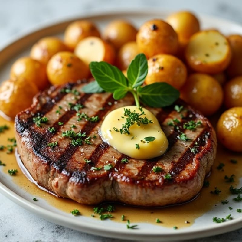 Herb-Garlic Butter Seared Steak with Roasted Baby Potatoes