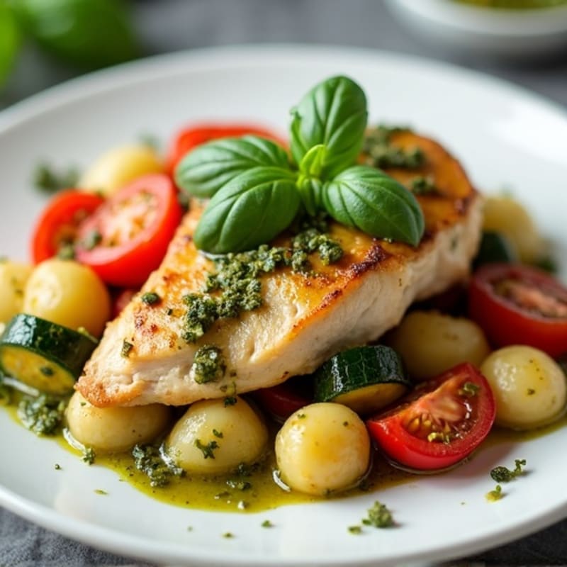 Chicken and Roasted Vegetable Gnocchi with Fresh Basil Pesto