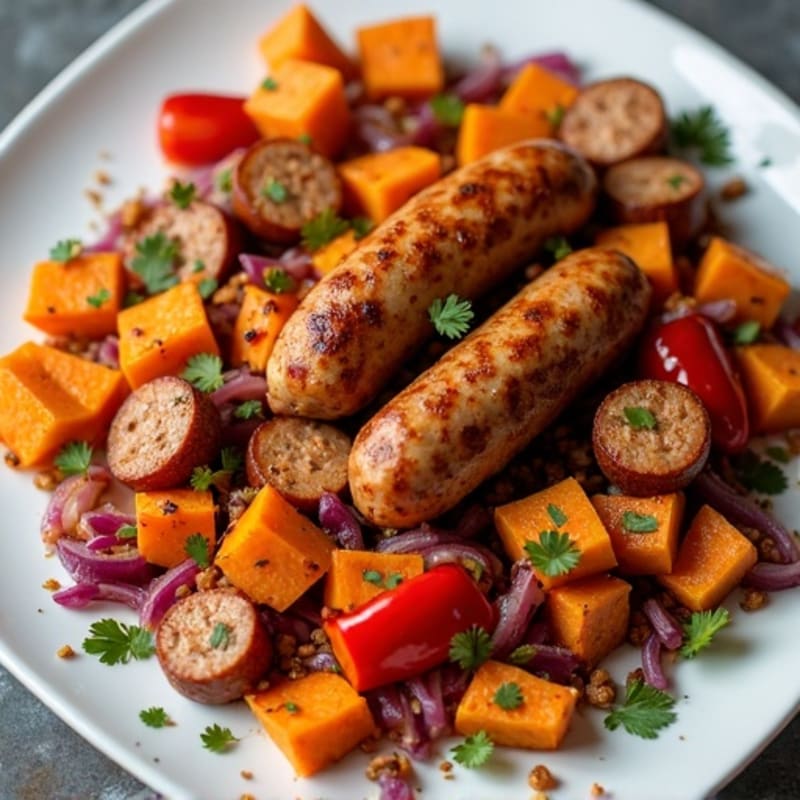 Crispy Sheet Pan Chicken Sausage and Sweet Potato Hash