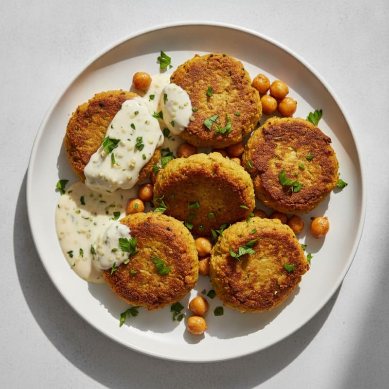 Crispy Falafel with Tahini Yogurt Sauce