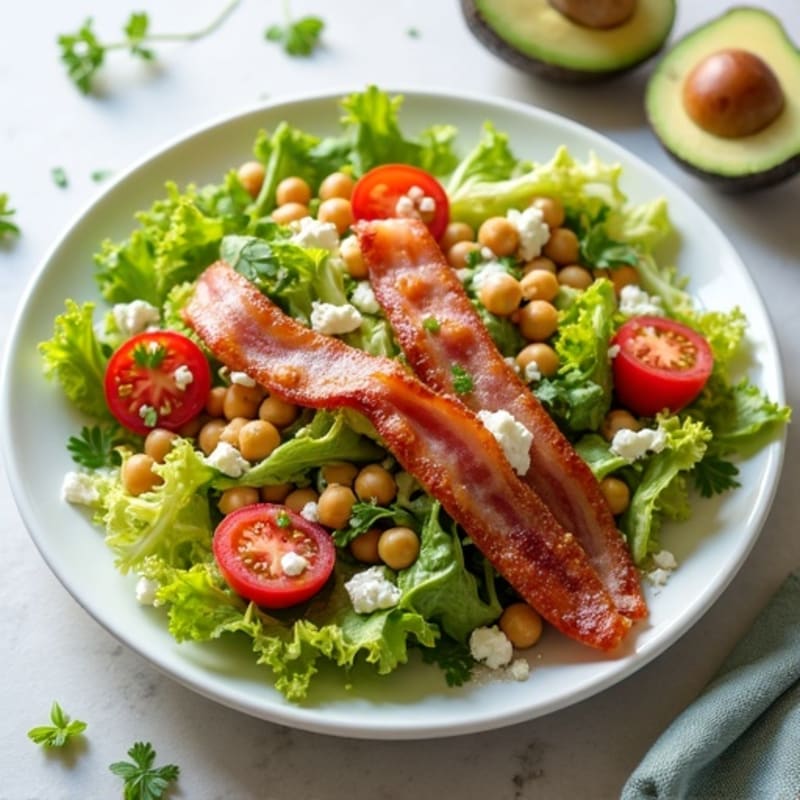 Crispy Turkey Bacon, Fresh Tomato, and Crunchy Romaine Salad with Creamy Avocado Dressing