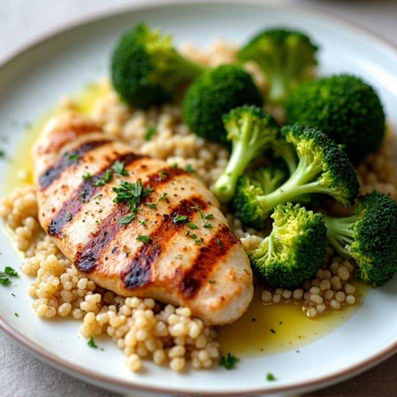 Grilled Chicken Breast with Quinoa and Roasted Broccoli