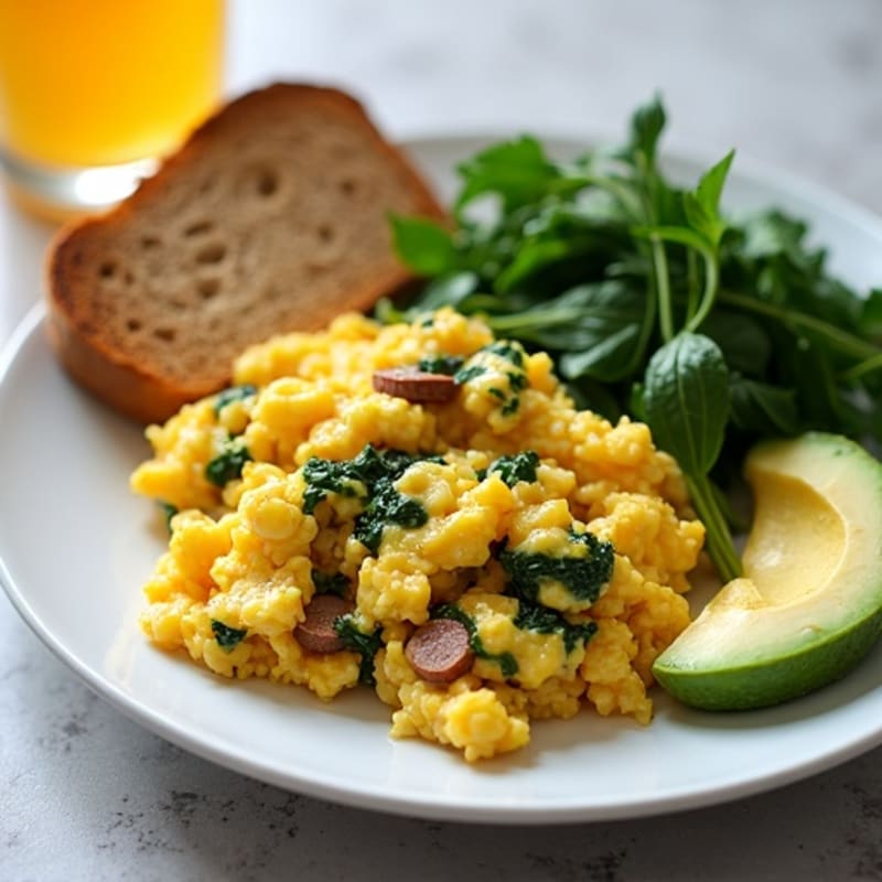 Egg White Scramble with Turkey Sausage and Spinach