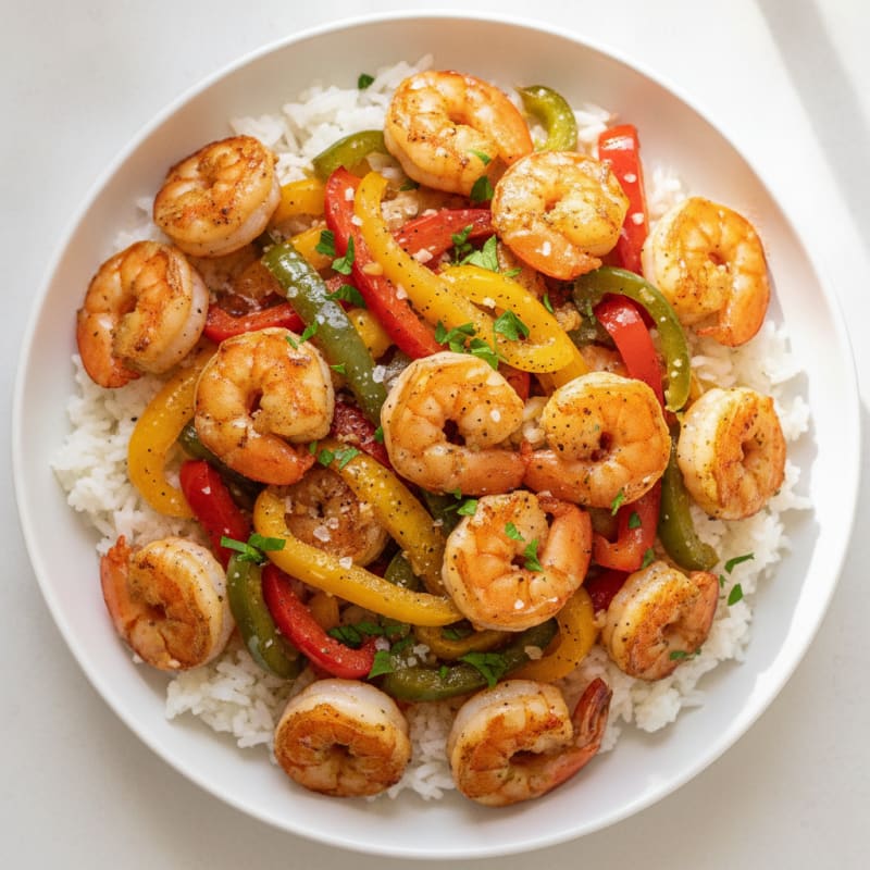 Garlic Shrimp with Bell Peppers and Rice