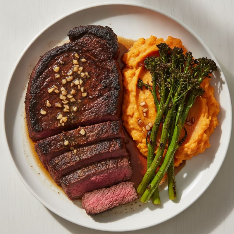 Seared Bison Steak with Garlic Sweet Potato Mash