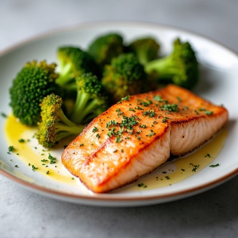 Pan-Seared Garlic Butter Salmon with Roasted Broccoli
