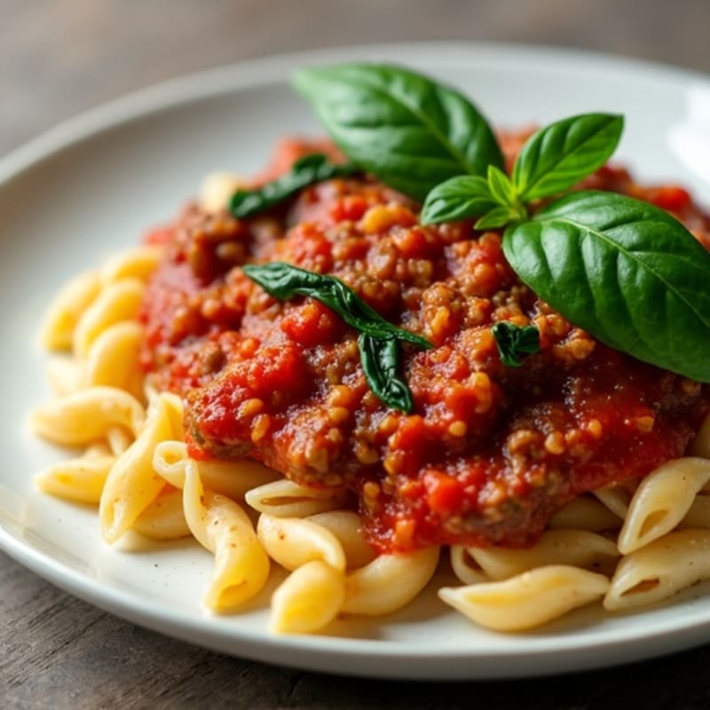 Wholesome Lean Ground Beef Pasta with Rich Tomato Sauce and Spinach