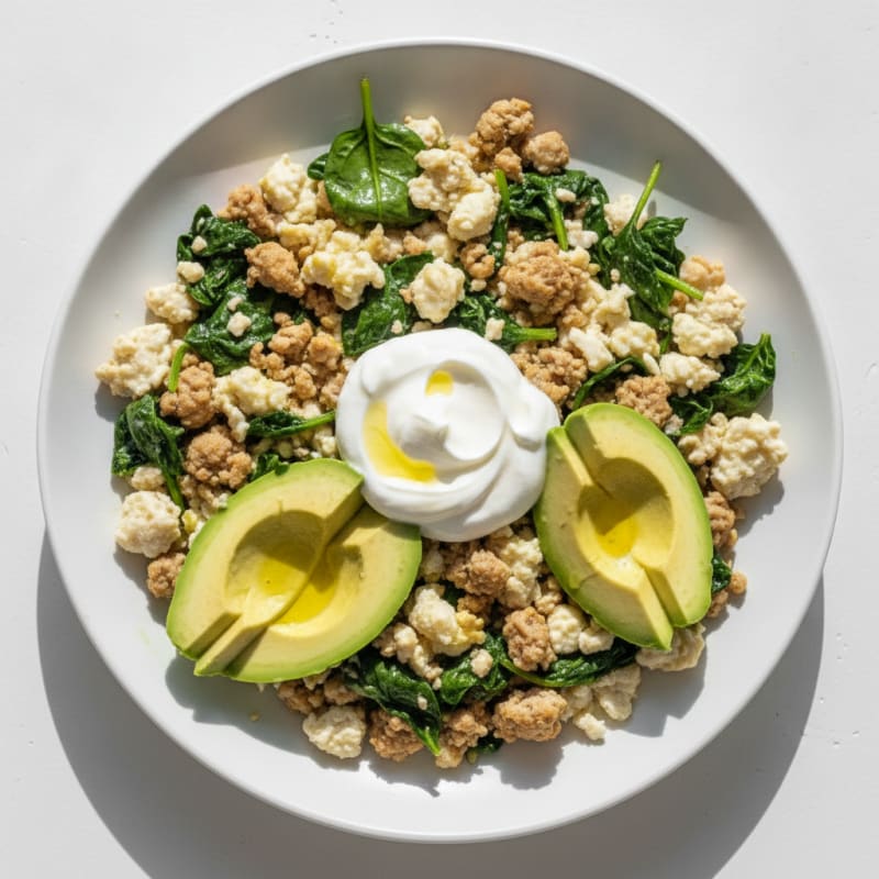 Egg White and Turkey Spinach Scramble with Greek Yogurt