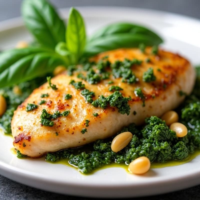 Herb-Pesto Pan Seared Chicken with Fresh Basil