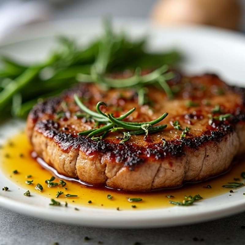 Herb-Crusted Pan Seared Steak with Roasted Garlic