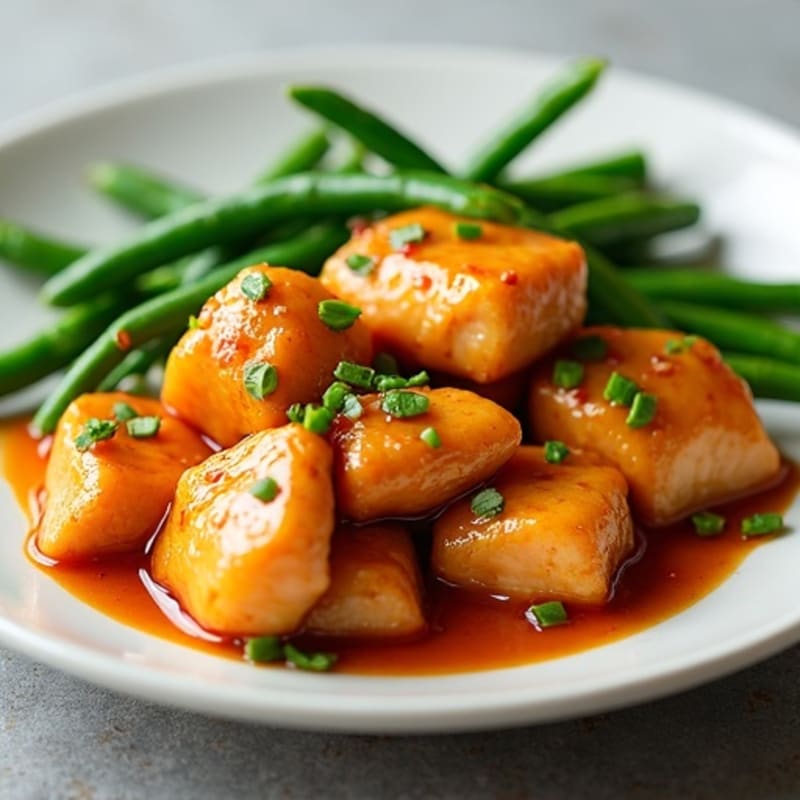 Low Calorie Sticky Orange Chicken with Steamed Green Beans