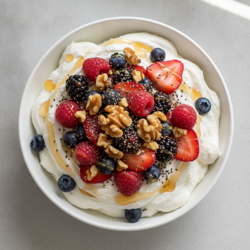 Greek Yogurt Protein Mousse with Mixed Berries