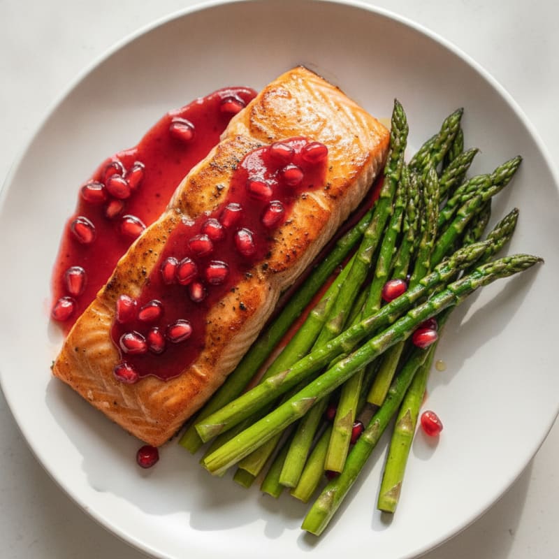 Pomegranate Glazed Salmon with Roasted Asparagus