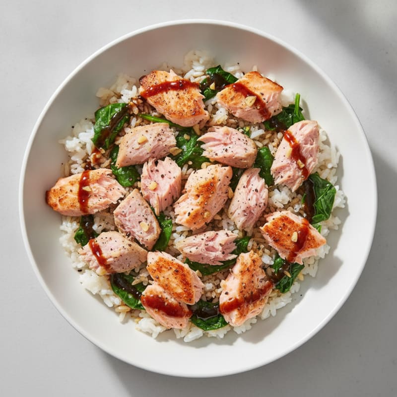 Seared Salmon and Spinach Rice Bowl