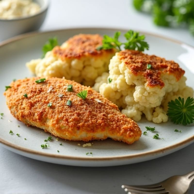 Crispy Almond-Crusted Chicken with Herb-Roasted Cauliflower Biscuits