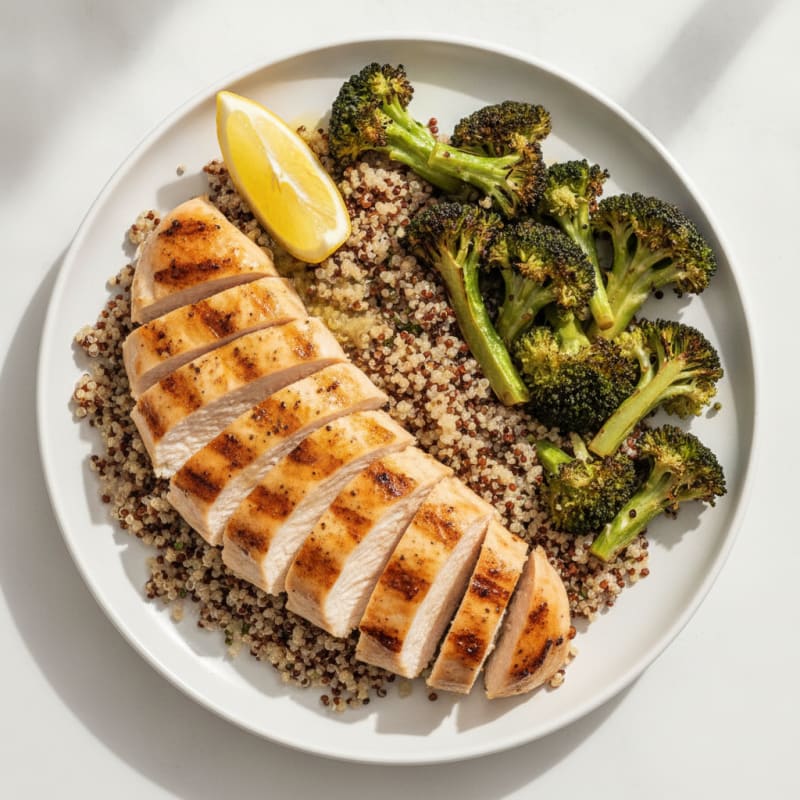 Grilled Chicken Breast with Quinoa and Roasted Broccoli
