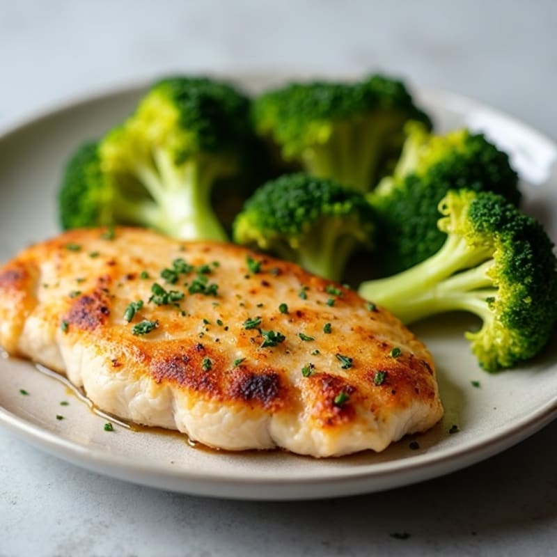 Lemon Garlic Pan-Seared Chicken Breast with Roasted Broccoli