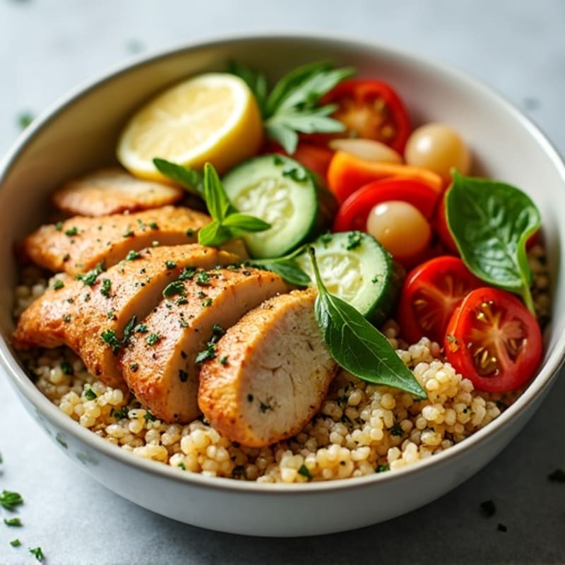 Herb-Marinated Chicken and Quinoa Bowl with Fresh Vegetables