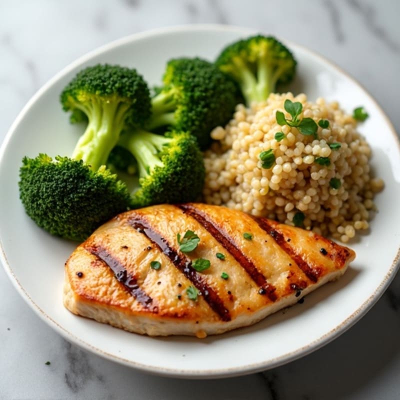 Grilled Chicken Breast with Quinoa and Roasted Broccoli